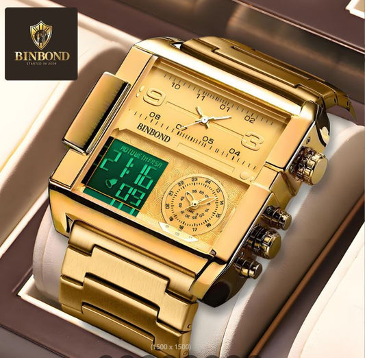 ⭐️⭐️⭐️⭐️⭐️ Montre de Luxe Binbond ORIGINALE unisexe, Chronophage lumineux, étanche 3ATM, en acier inoxydable et quartz, doté de trois cadran fonctionnels, chronomètre et alarme