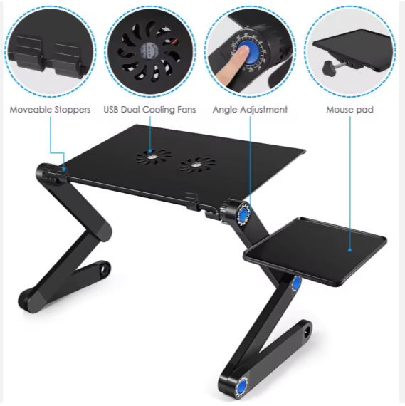 Table + Refroidisseurs d'ordinateur portable en aluminium pliable+ un support pour souris doté de tapis 3 en 1