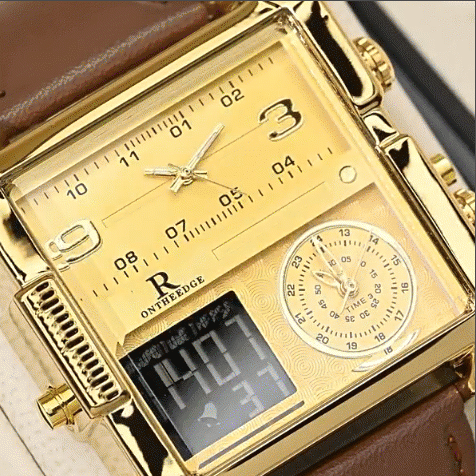 ⭐️⭐️⭐️⭐️⭐️ MONTRE DE LUXE ORIGINALE, bracelet en cuire de qualité supérieure, réveil lumineuse à grand cadran carré, doté de calendrier, trois cadrans, triple heure, affichage de la semaine, écologique, mouvement japonais Miyota