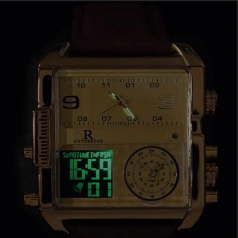 ⭐️⭐️⭐️⭐️⭐️ MONTRE DE LUXE ORIGINALE, bracelet en cuire de qualité supérieure, réveil lumineuse à grand cadran carré, doté de calendrier, trois cadrans, triple heure, affichage de la semaine, écologique, mouvement japonais Miyota