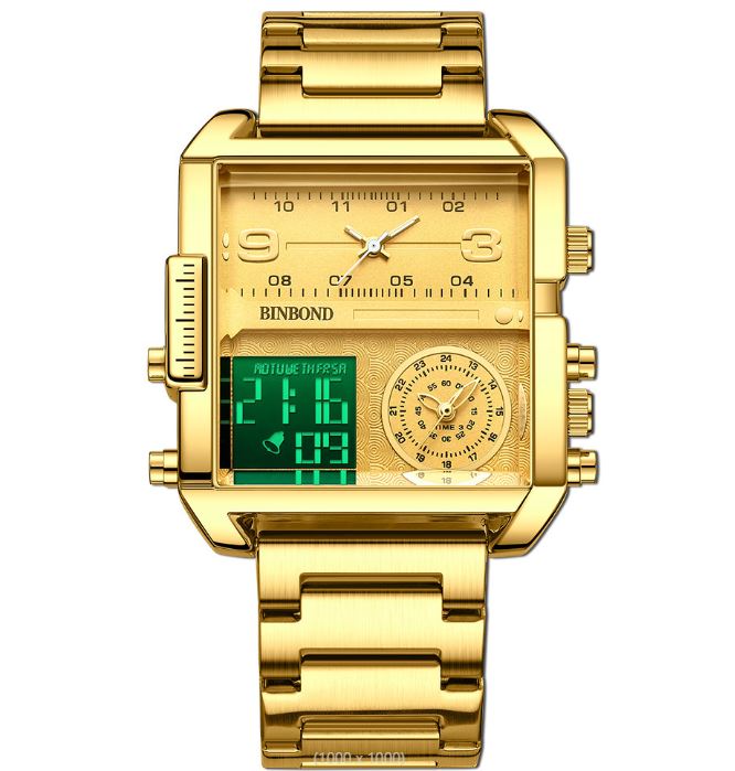 ⭐️⭐️⭐️⭐️⭐️ Montre de Luxe Binbond ORIGINALE unisexe, Chronophage lumineux, étanche 3ATM, en acier inoxydable et quartz, doté de trois cadran fonctionnels, chronomètre et alarme